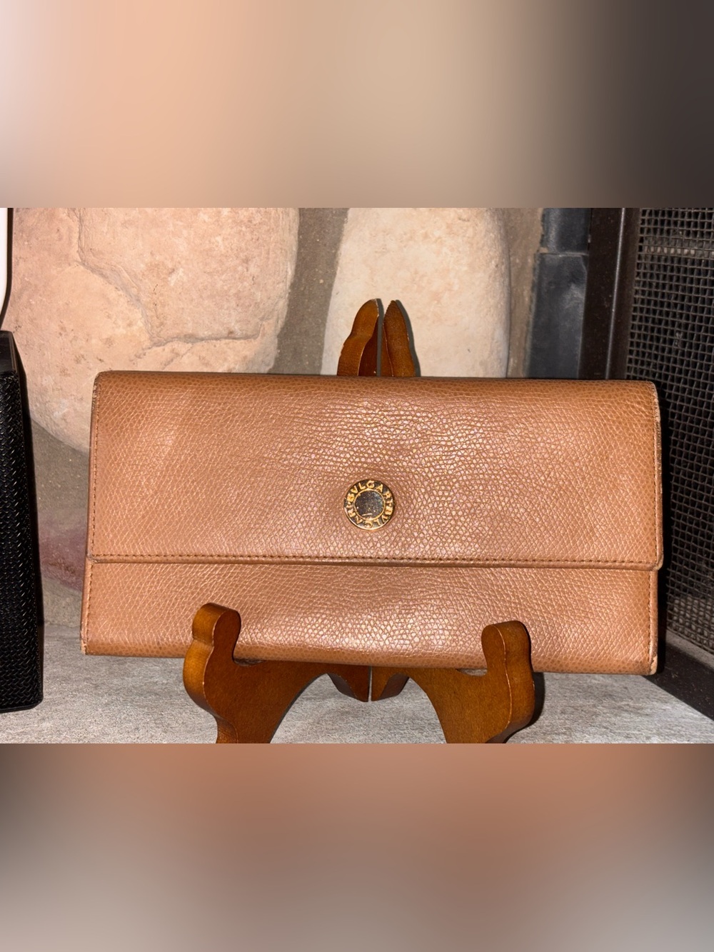 Bulgari Brown Textured Leather Continental Wallet with Gold Logo